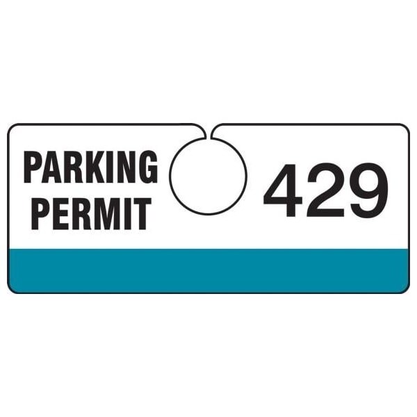 Accuform Parking Permit Tag, Numbered 200-299, Teal, 2in x 4.75in, Laminated PF-Cardstock, 100PK TNT429TLC - main